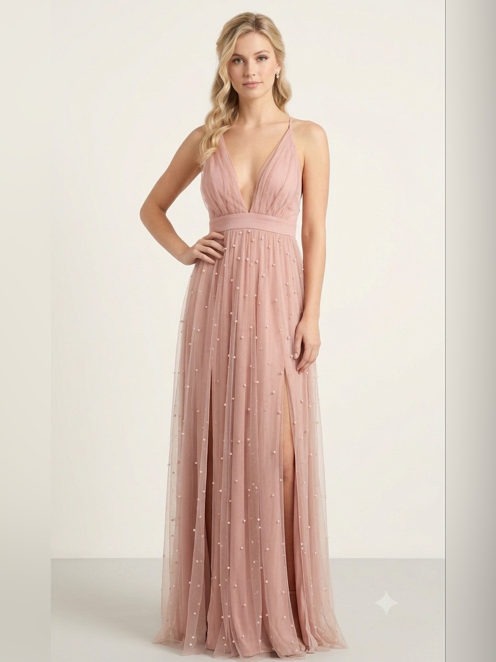 The Vintage Shop Fairy Formal Prom Homecoming Pearl Overlay Maxi Dress Pink M